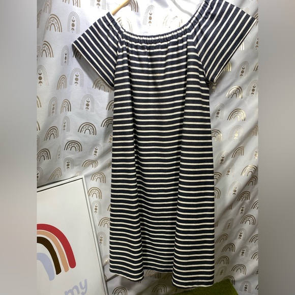 Madewell Off-Shoulder Black and White Striped Dress - Picture 1 of 4